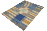 Flat Weave Kilim Antique Navaho Vintage handmade Modern Kilim Beige Blue Hand-Woven Rectangle 100% Wool Area Rug 9x10